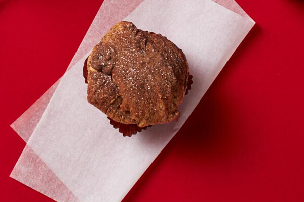 Chocolate Cruffin, , P85. Light chocolate cream makes a luscious filling for this muffin-shaped croissant.  A sprinkling of cocoa powder completes this delectable treat.