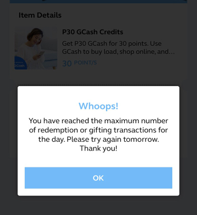 Globe Rewards up to 5 redemptions only